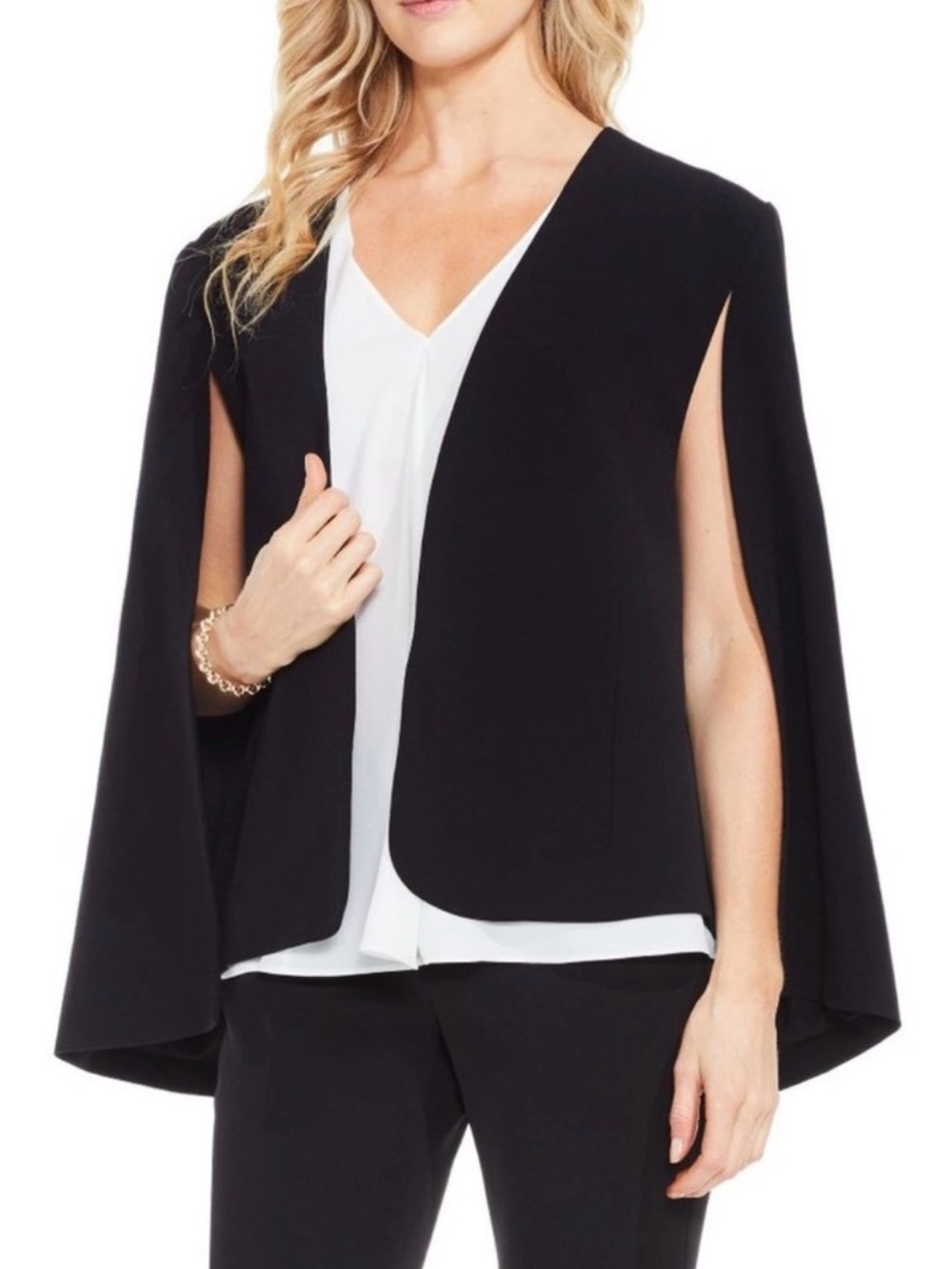 Vince Camuto Black Cape Style Open-Front Blazer